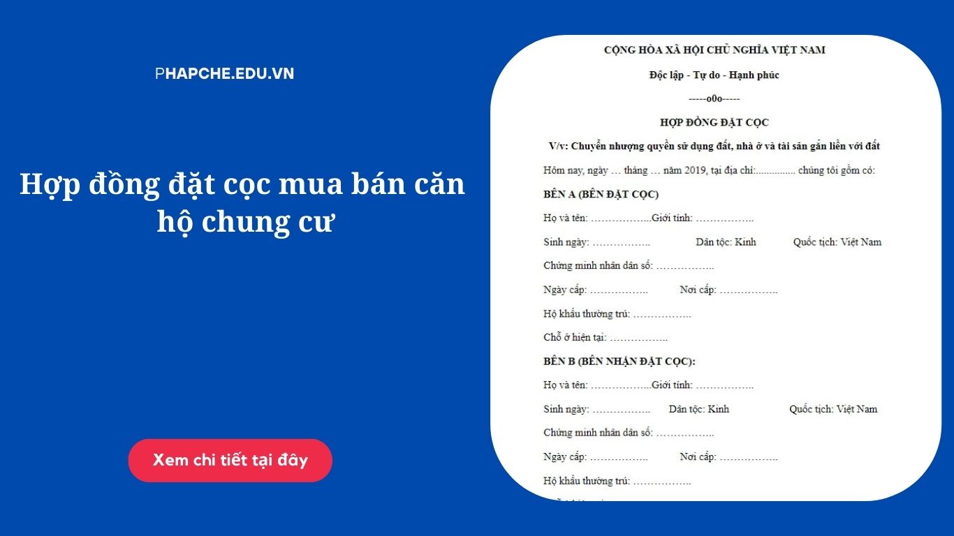 Hợp đồng đặt cọc mua bán căn hộ chung cư