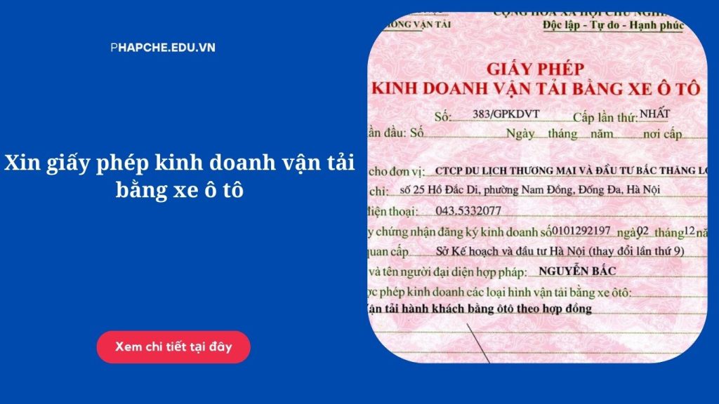 Xin giấy phép kinh doanh vận tải bằng xe ô tô