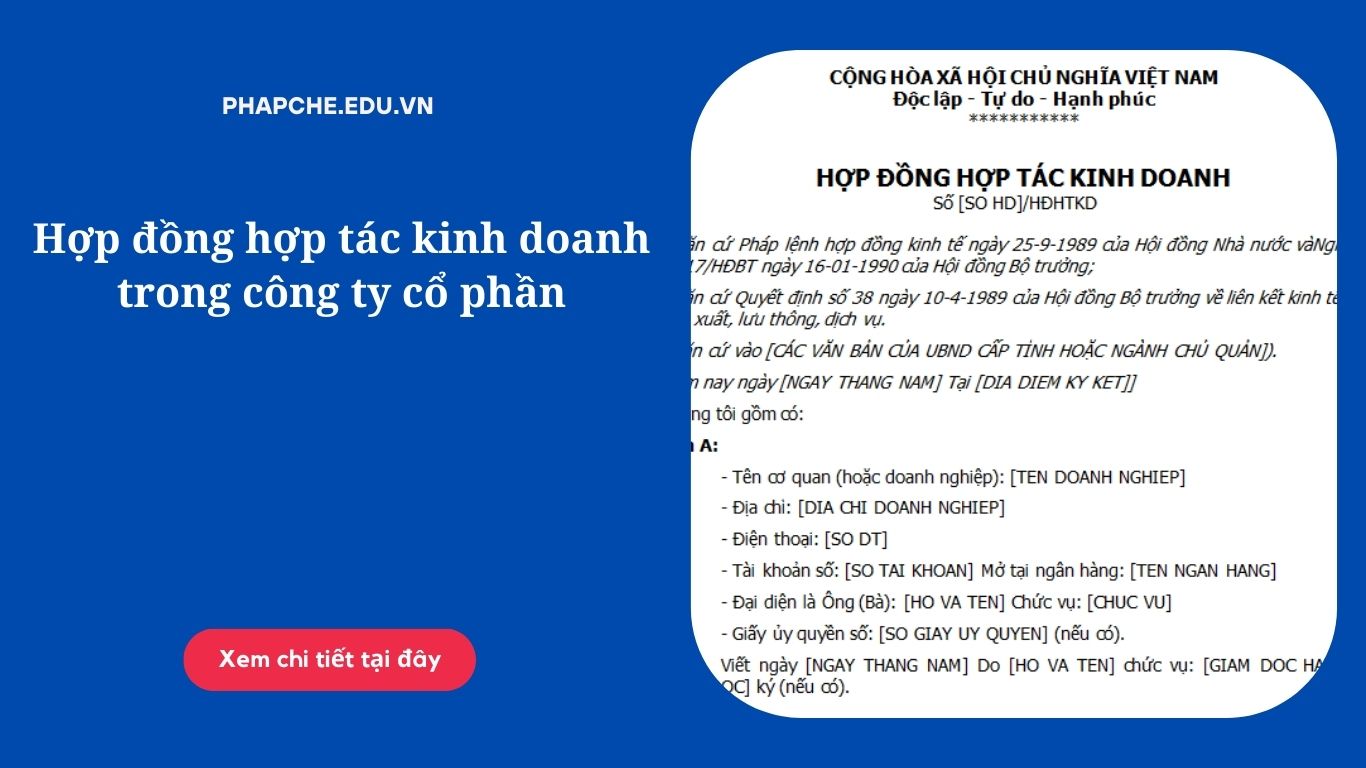 Hợp đồng hợp tác kinh doanh trong công ty cổ phần