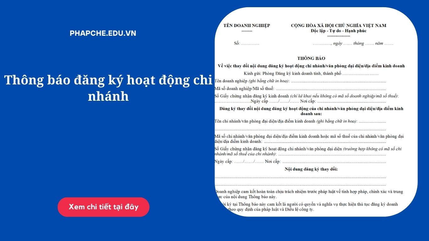 Thông báo đăng ký hoạt động chi nhánh