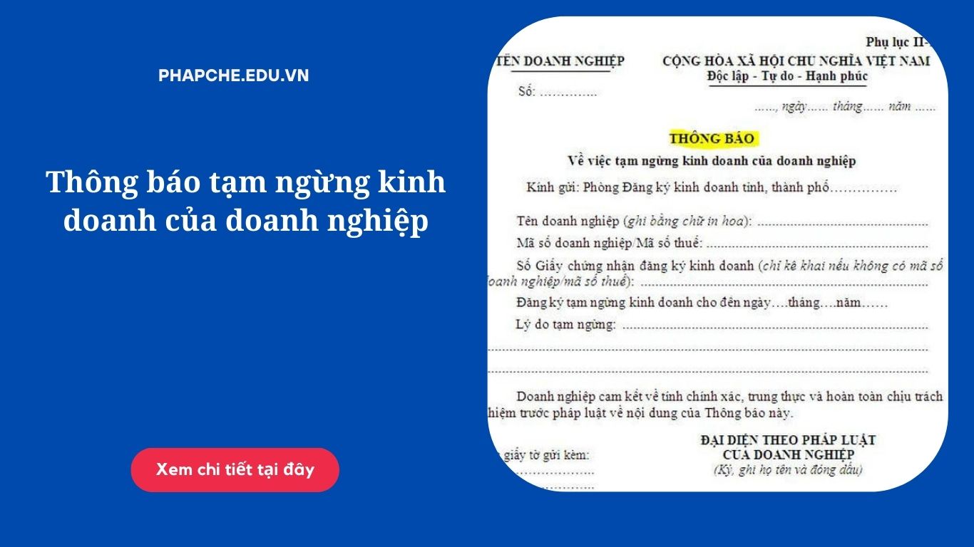 Thông báo tạm ngừng kinh doanh của doanh nghiệp