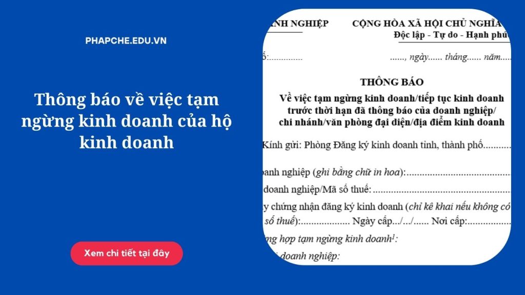 Thông báo về việc tạm ngừng kinh doanh của hộ kinh doanh