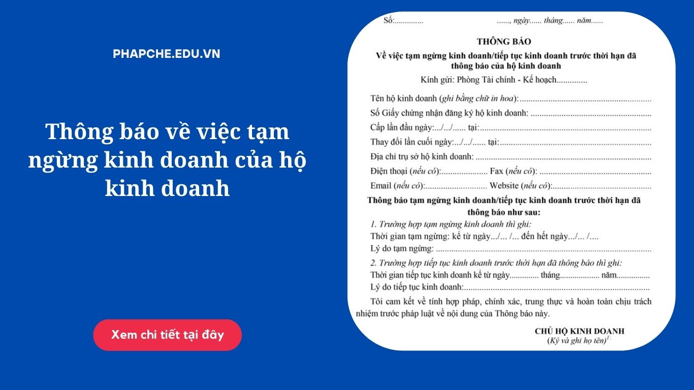 Thông báo về việc tạm ngừng kinh doanh của hộ kinh doanh