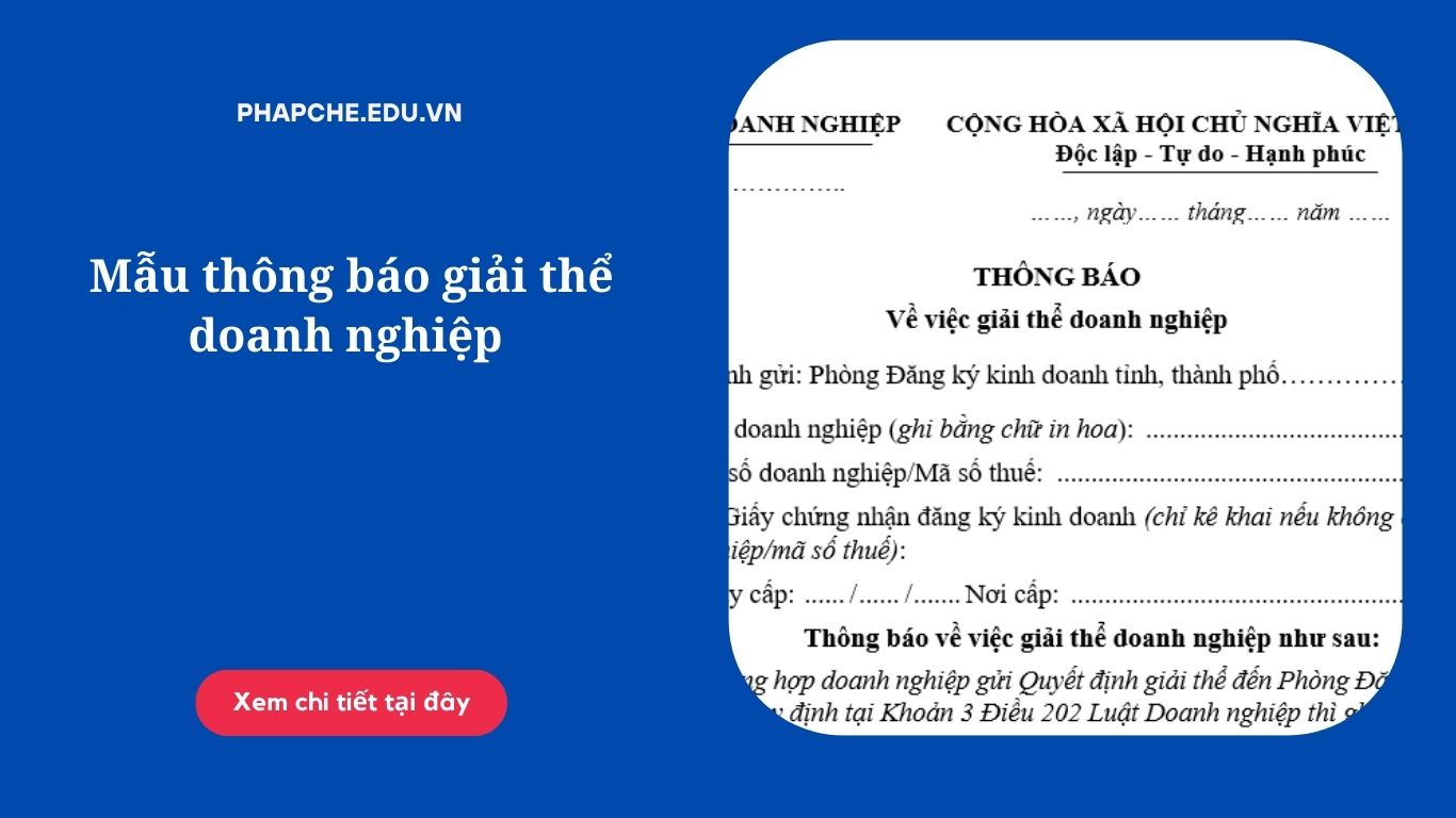 Mẫu thông báo giải thể doanh nghiệp