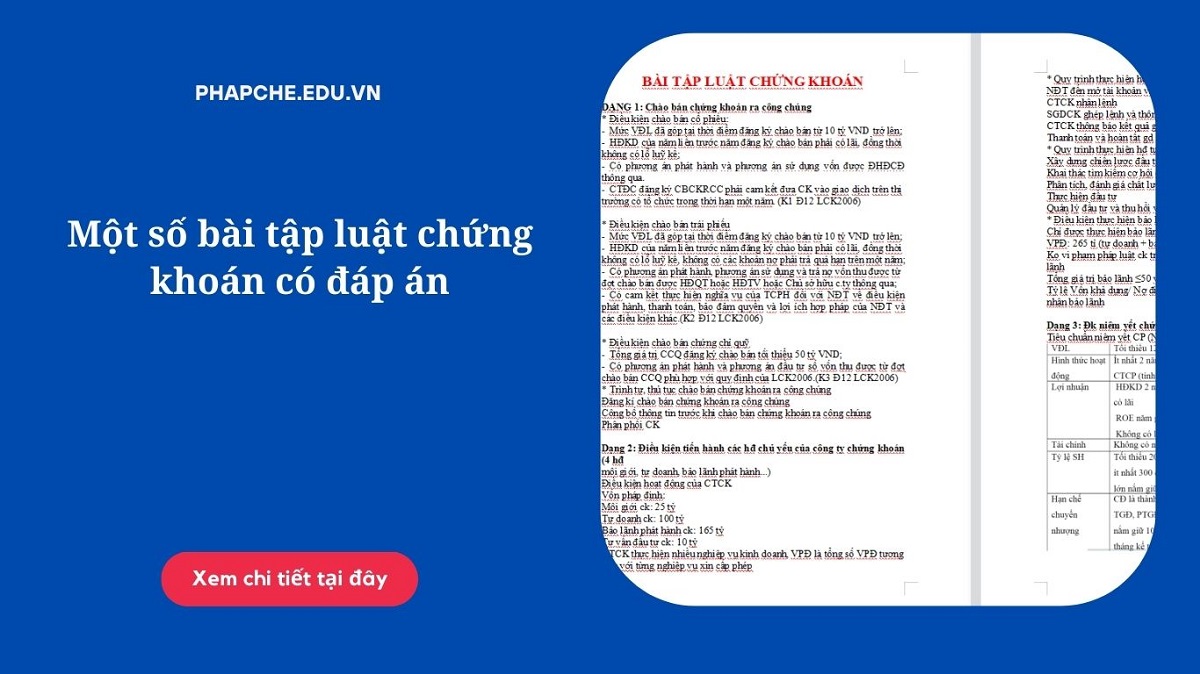 Một số bài tập luật chứng khoán có đáp án