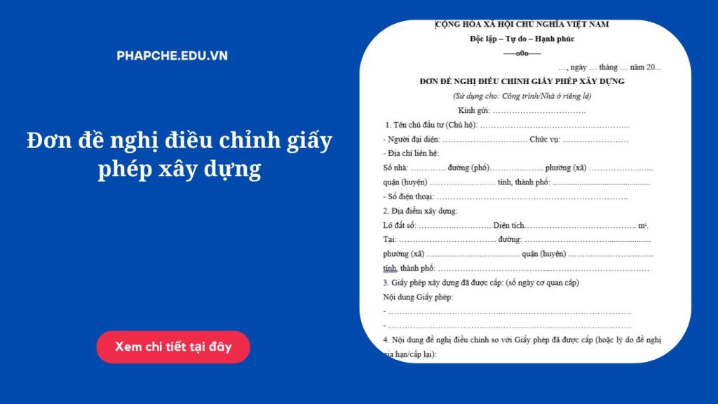 Đơn đề nghị điều chỉnh giấy phép xây dựng