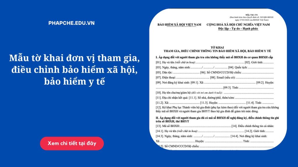 Mẫu tờ khai đơn vị tham gia, điều chỉnh bảo hiểm xã hội, bảo hiểm y tế