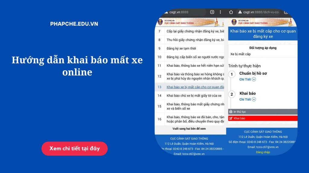 Hướng dẫn khai báo mất xe online