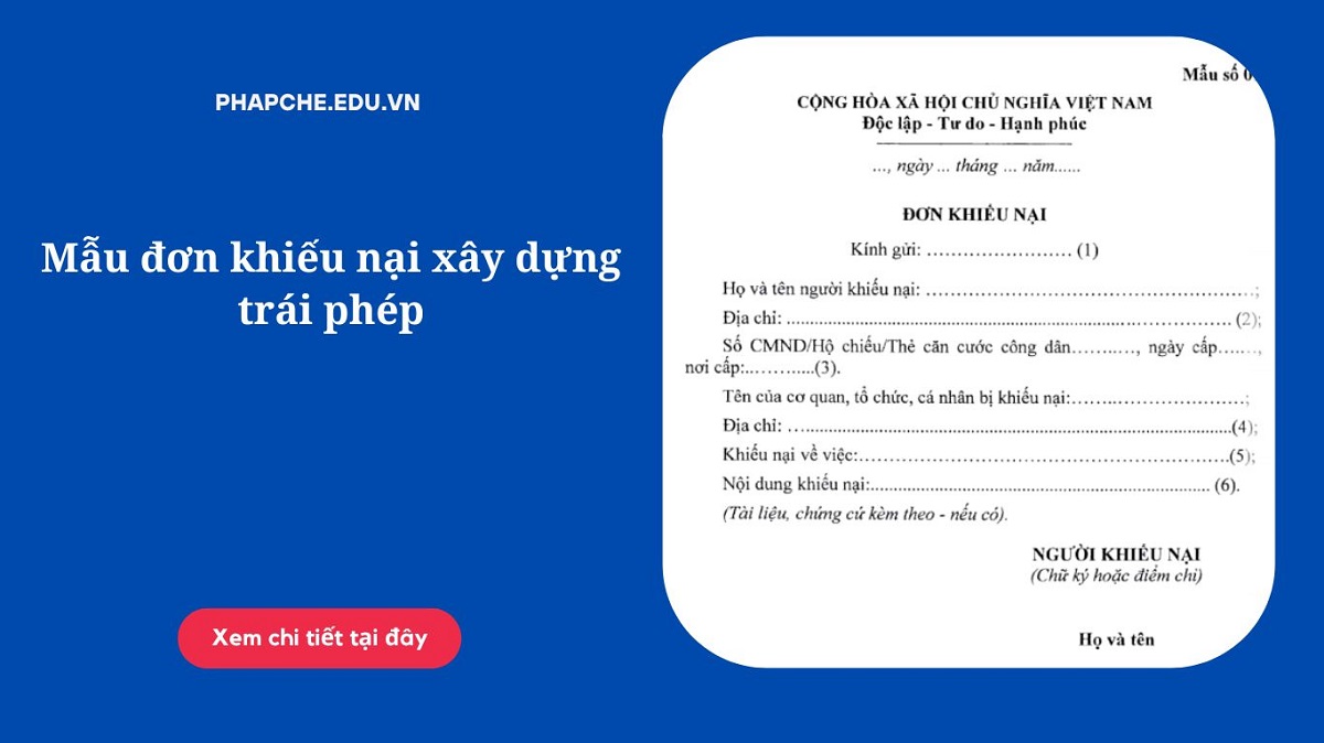 Mẫu đơn khiếu nại xây dựng trái phép