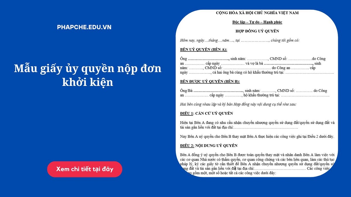 Mẫu giấy ủy quyền nộp đơn khởi kiện