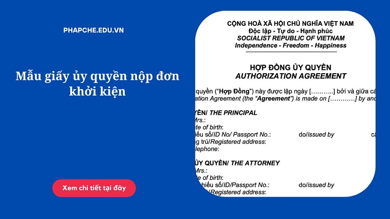 Mẫu giấy ủy quyền nộp đơn khởi kiện